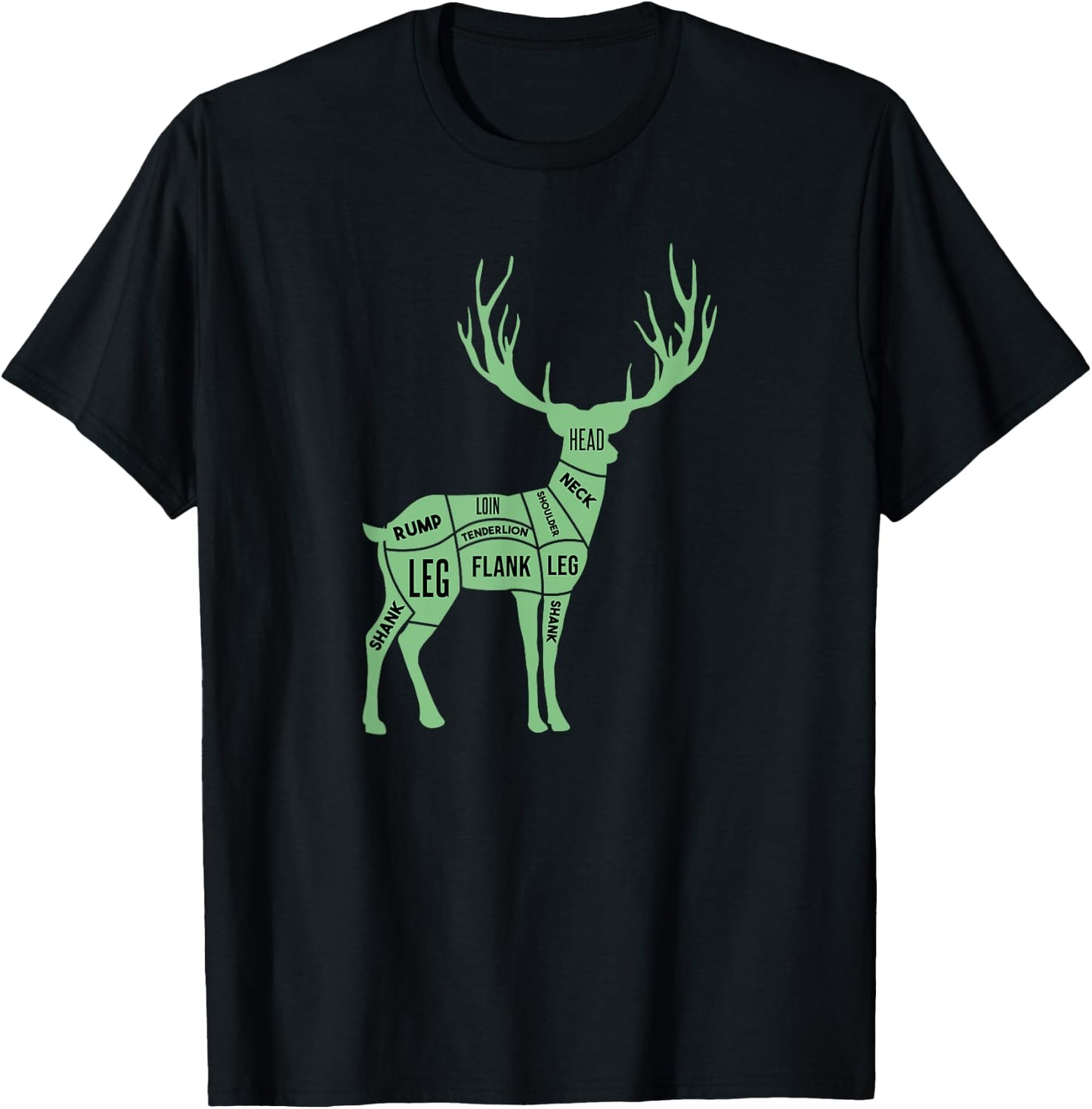 Deer Venison Butcher Cuts Diagram T-Shirt - T-Shirt | Black