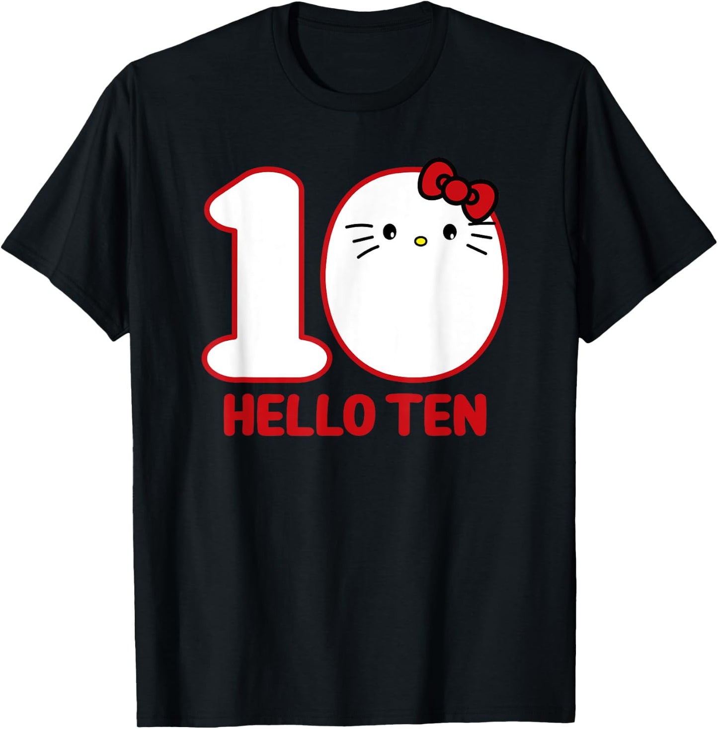 Happy Birthday Kitty, Cute Hello Ten Bday 10th Kawaii Gift T-Shirt - T-Shirt | Black