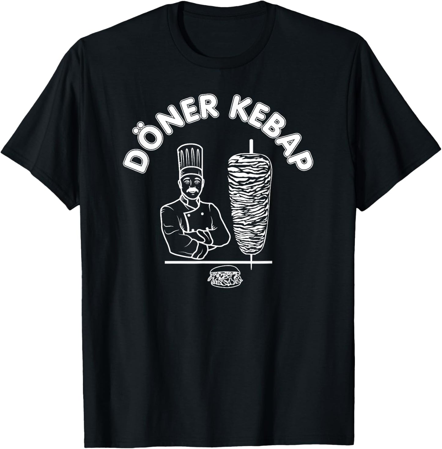 Döner Kebap Shirt, Kebab Cook & Kebab Skewer & Sandwich Logo T-Shirt - T-Shirt | Black