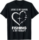 Jesus is my savior fishing is my therapy Funny Fisherman T-Shirt - T-Shirt | Black