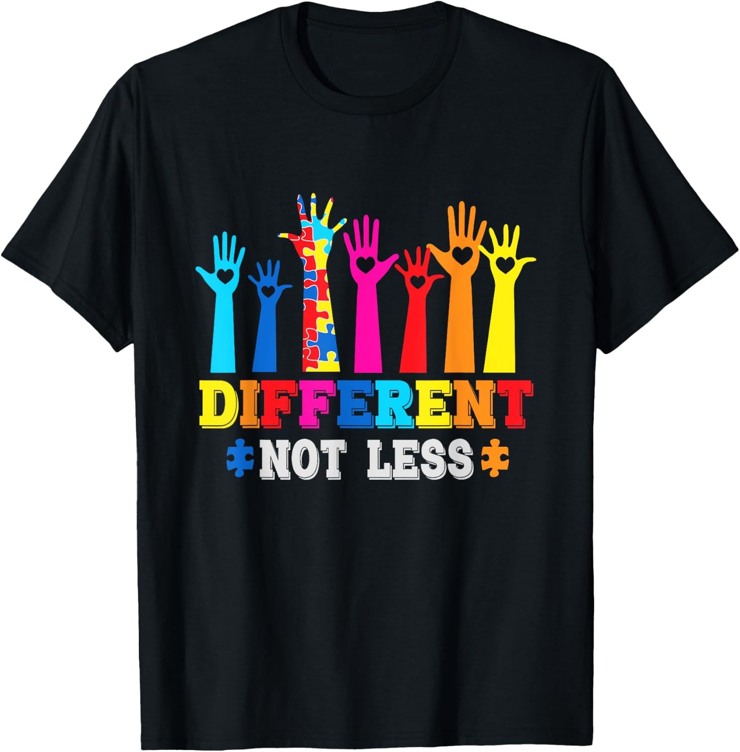 Autism Awareness, Different Not Less, Support Autism T-Shirt - T-Shirt | Black