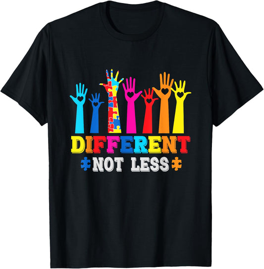 Autism Awareness, Different Not Less, Support Autism T-Shirt - T-Shirt | Black