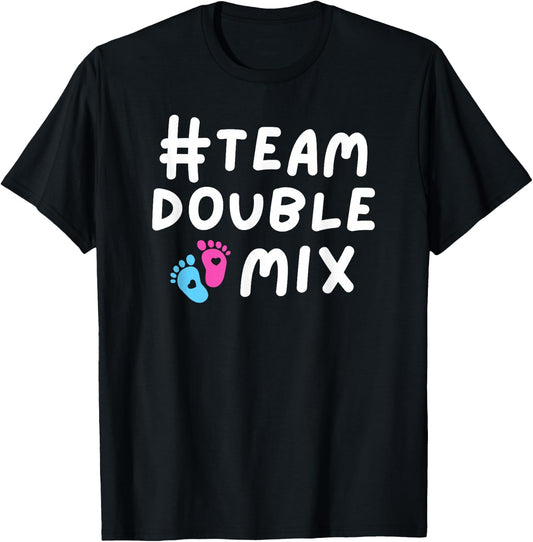 Team Double Mix Twins Pregnancy Gender Reveal Baby Girl Boy T-Shirt - T-Shirt | Black