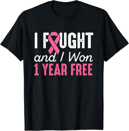 Breast Cancerversary 1 Year Breast Cancer Free Shirt Gift T-Shirt - T-Shirt | Black