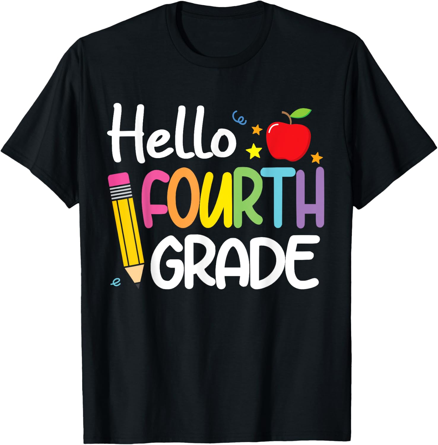 Hello Fourth 4th Grade First Day Back to School Teacher Girl T-Shirt - T-Shirt | Black