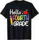 Hello Fourth 4th Grade First Day Back to School Teacher Girl T-Shirt - T-Shirt | Black
