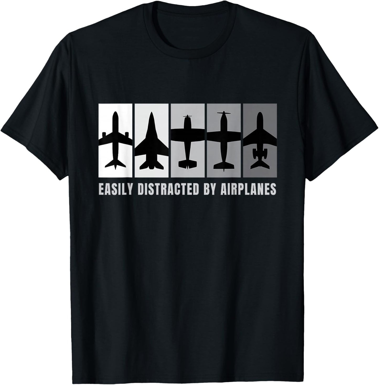 Easily Distracted By Airplanes I Airplane Aviator Aviation T-Shirt - T-Shirt | Black