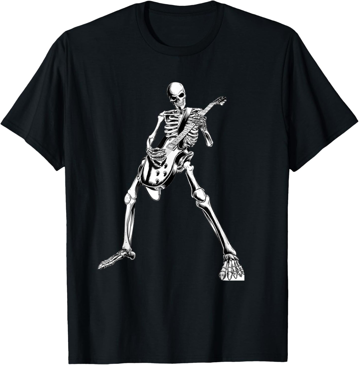 Spooky Skeleton Guitar Player Guitarist Halloween Costume T-Shirt - T-Shirt | Black