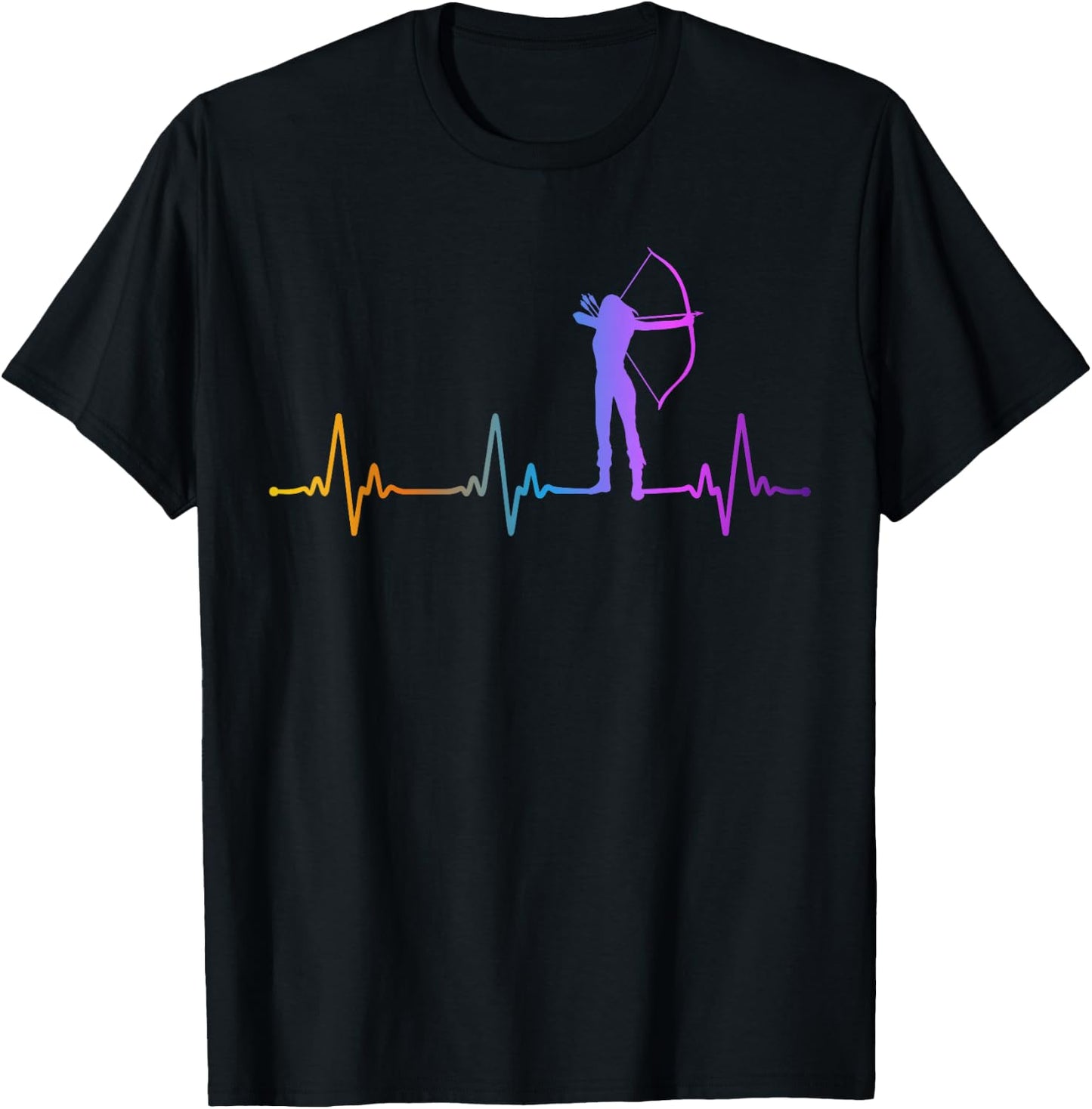 Archery Bow Archer Girl Heartbeat Pulse Rainbow T-Shirt - T-Shirt | Black