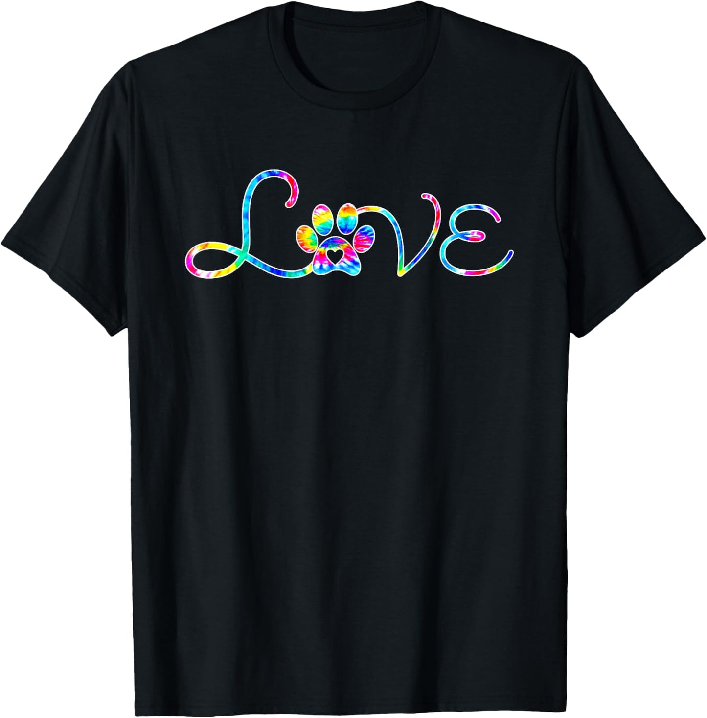 Dog Paw Heart Print Tie Dye for Dog Mom or Cat Mom Women Girls Kids T-Shirt - T-Shirt | Black