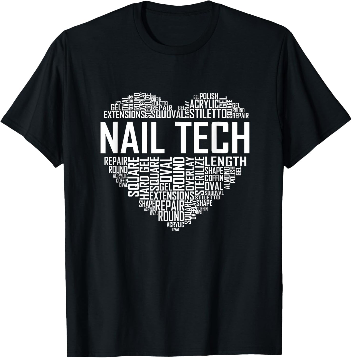 Funny Nail Tech Heart Nail Technician Manicurist Design T-Shirt - T-Shirt | Black