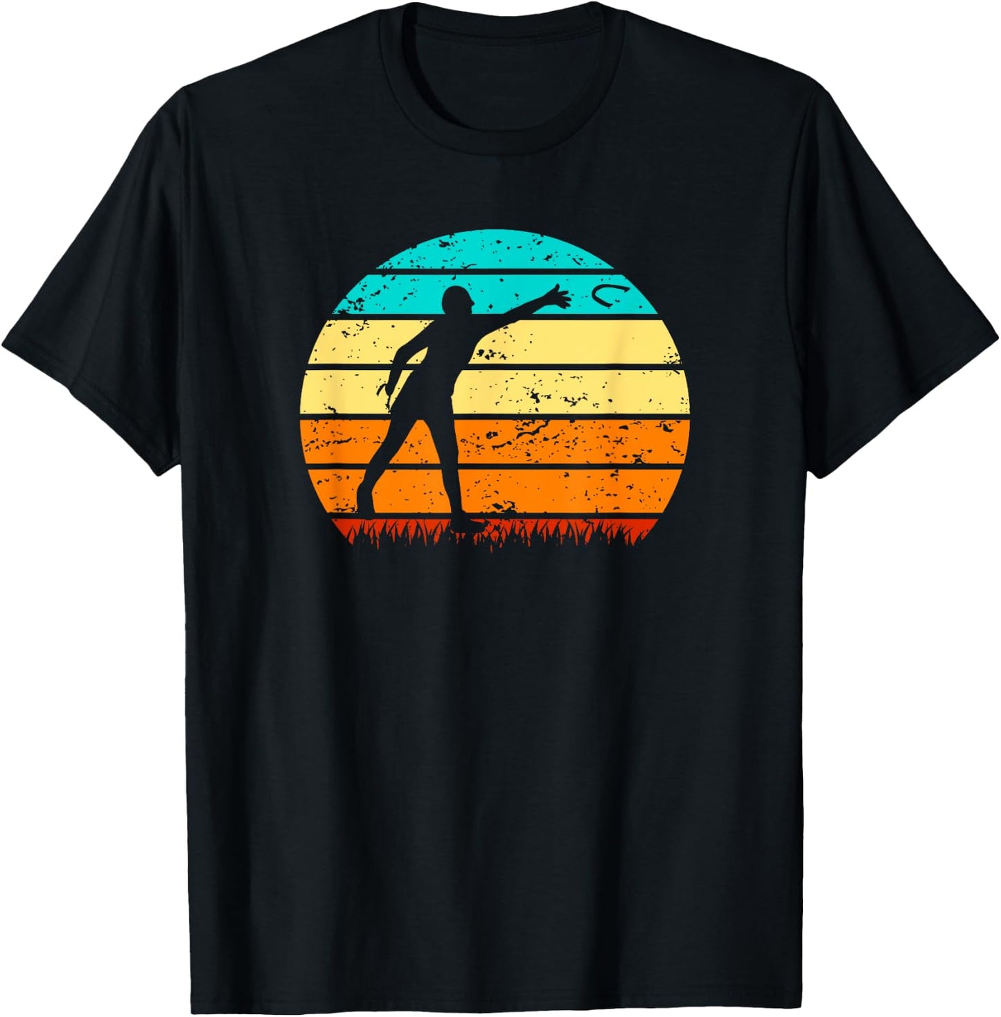 Retro Sunset Horseshoe Pitching Game T-Shirt - T-Shirt | Black