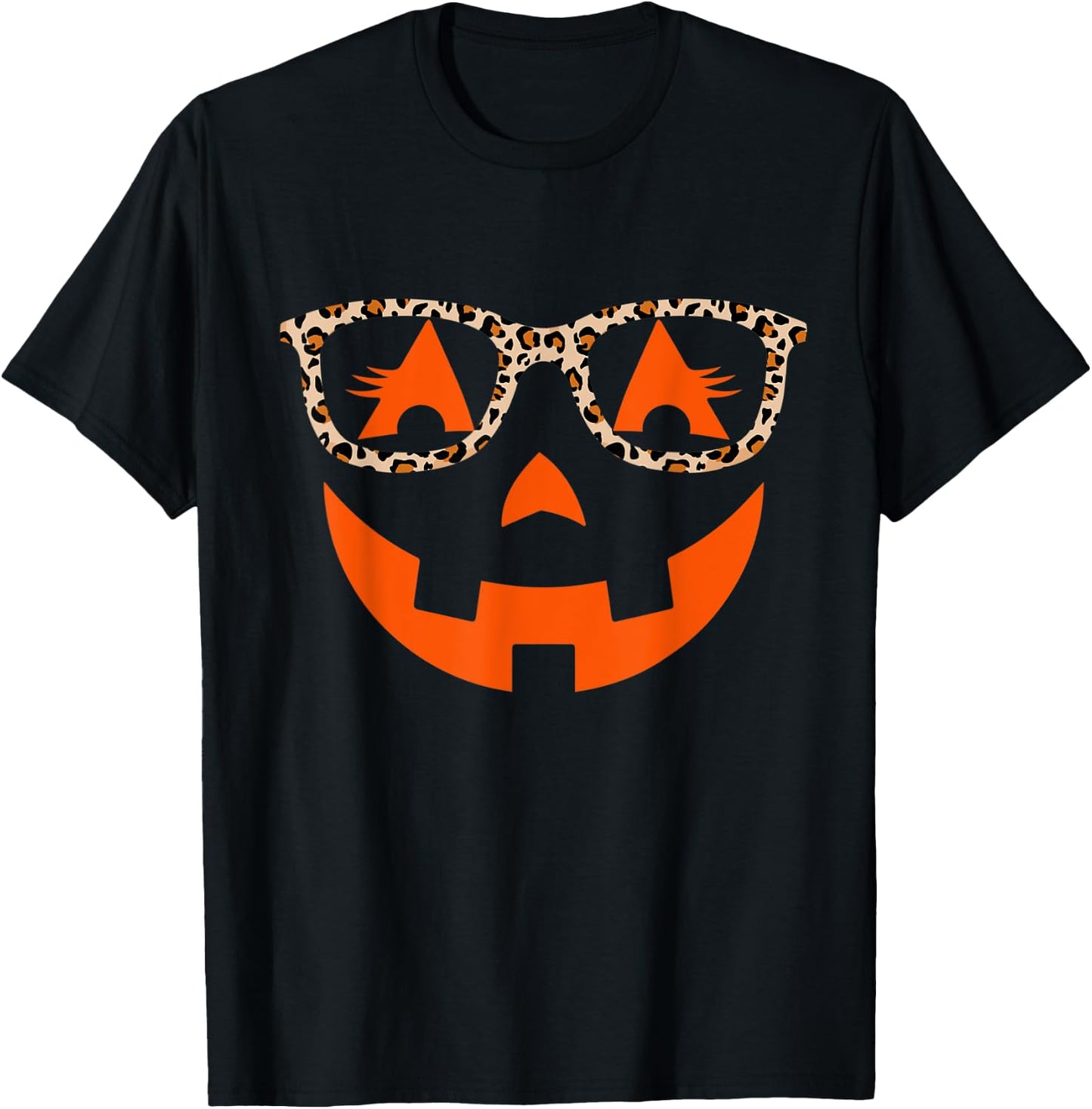Jack O Lantern With Glasses Shirt Women Halloween Leopard T-Shirt - T-Shirt | Black