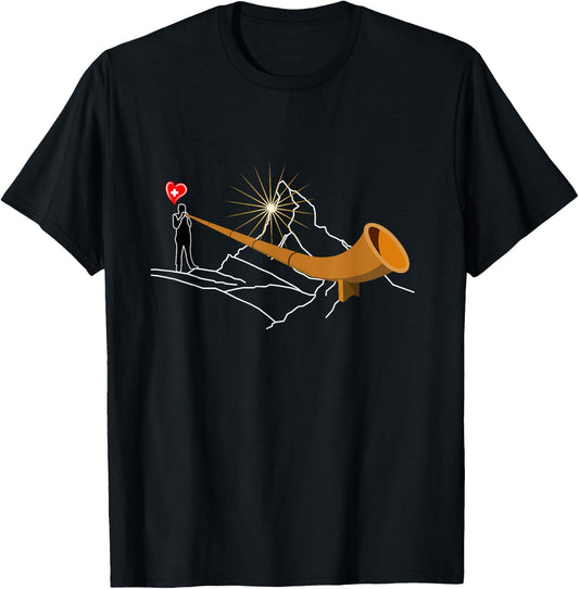 Matterhorn Mountains in the home Alphorn Switzerland Sunrise T-Shirt - T-Shirt | Black