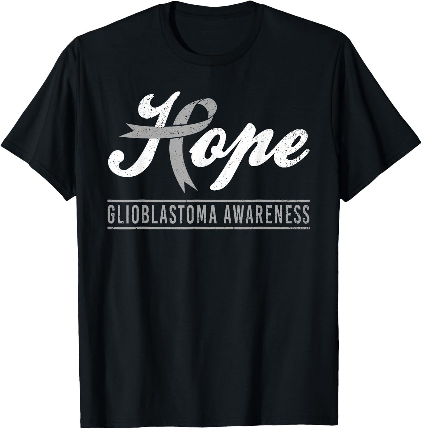 Hope Glioblastoma Cancer Awareness Month Gray Ribbon Support T-Shirt - T-Shirt | Black