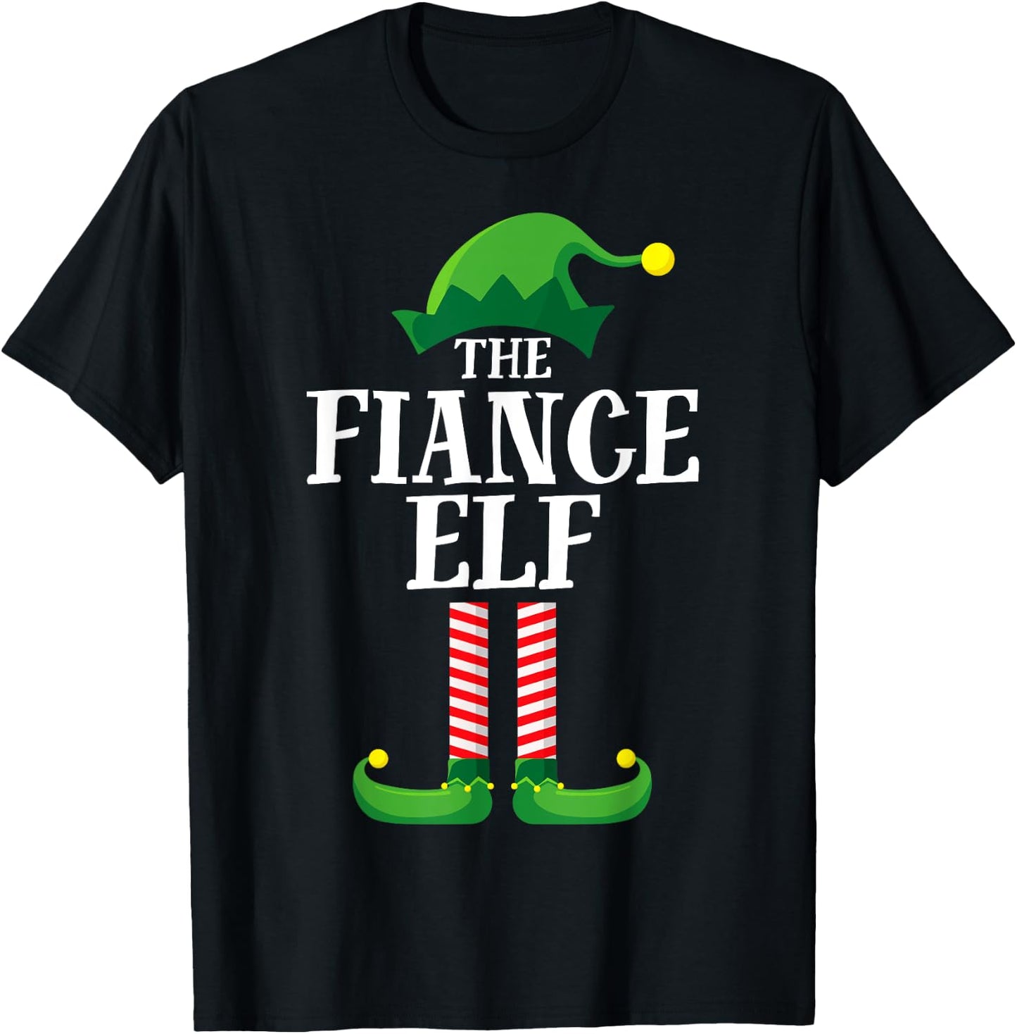 Fiance Elf Matching Family Group Christmas Party Pyjamas T-Shirt - T-Shirt | Black