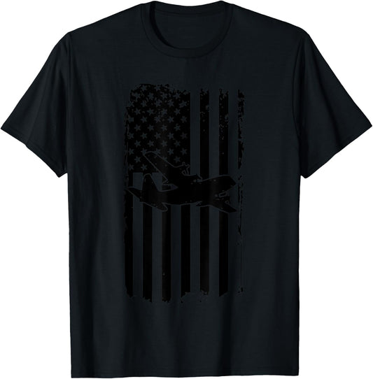 C-130 Airplane Retro Distressed Aircraft Pilot Gift T-Shirt - T-Shirt | Black