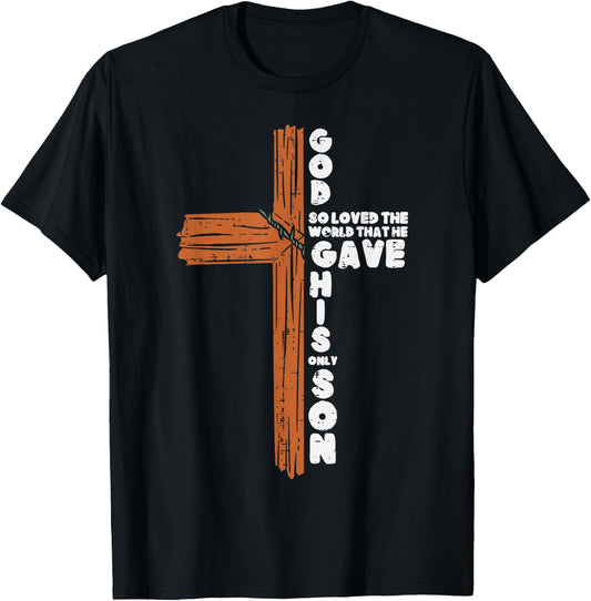 Cross God So Loved The World Jesus Christian Men Women Kids T-Shirt - T-Shirt | Black