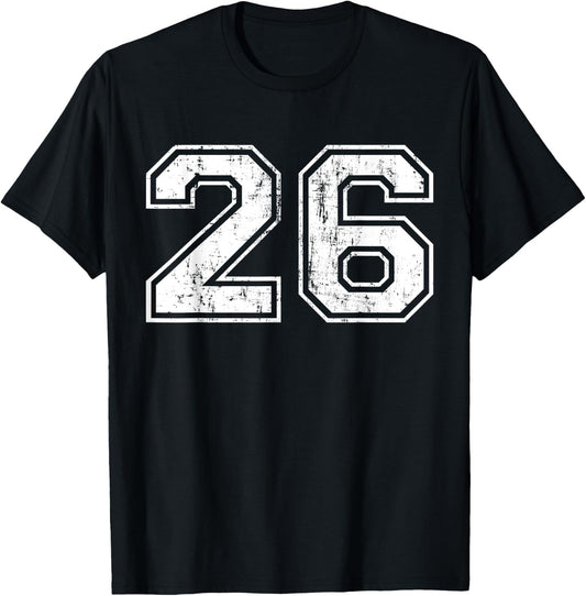 Number 26 Distressed Vintage Twenty Six Sports Team Practice T-Shirt - T-Shirt | Black
