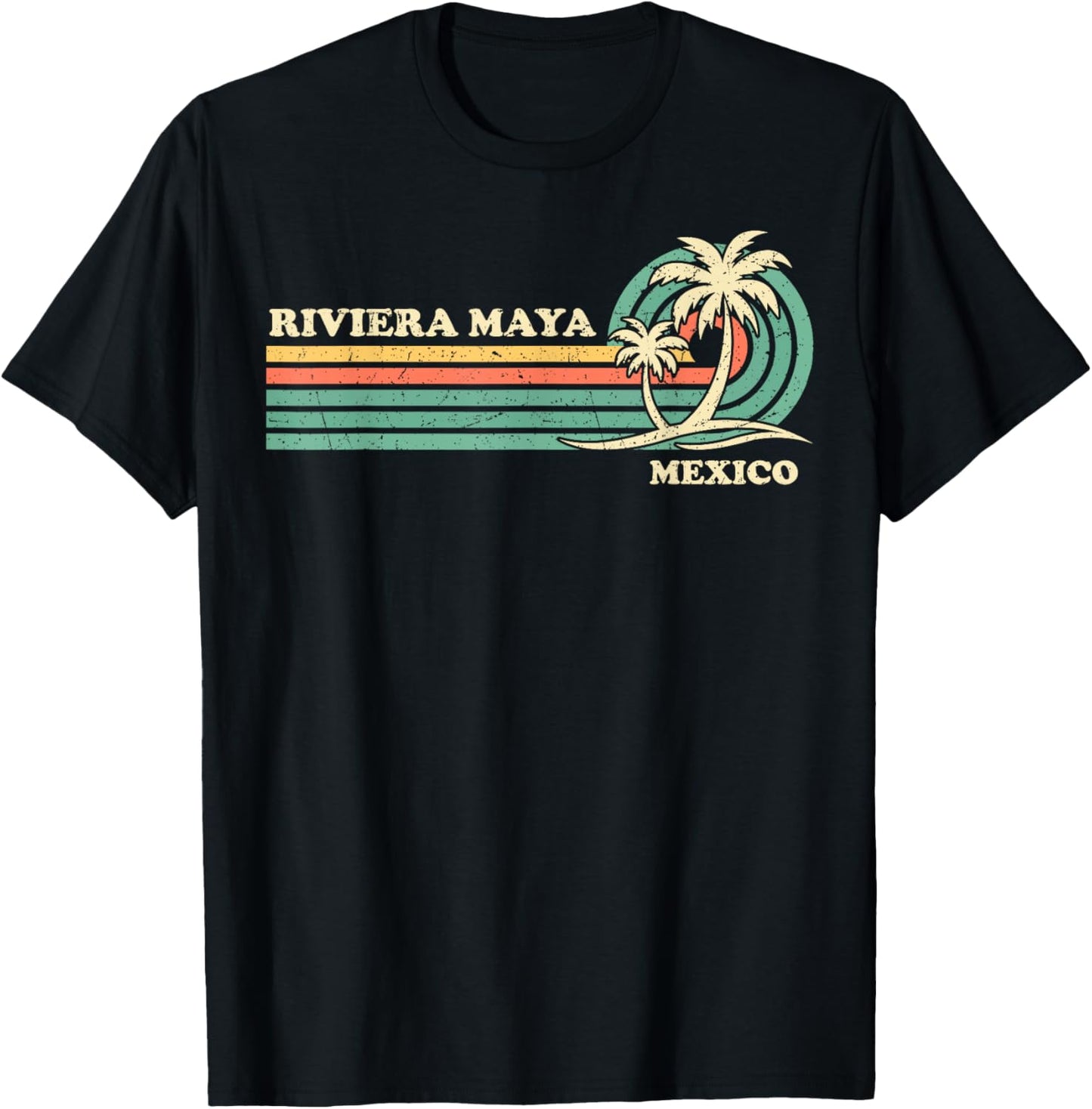Vintage Retro Summer Vacation Mexico Riviera Maya Beach Women Girls Kids T-Shirt - T-Shirt | Black
