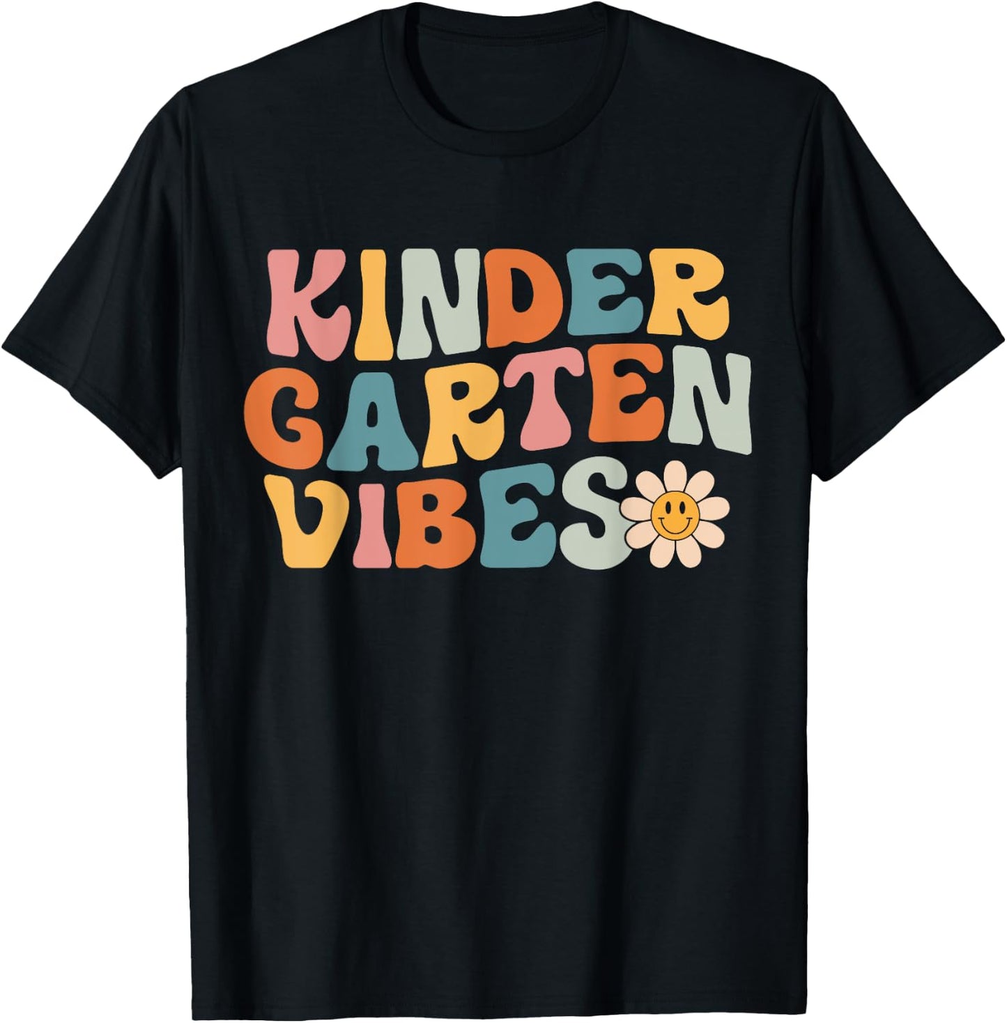 Kindergarten Vibes - Kinder Crew Retro First Day of School T-Shirt - T-Shirt | Black