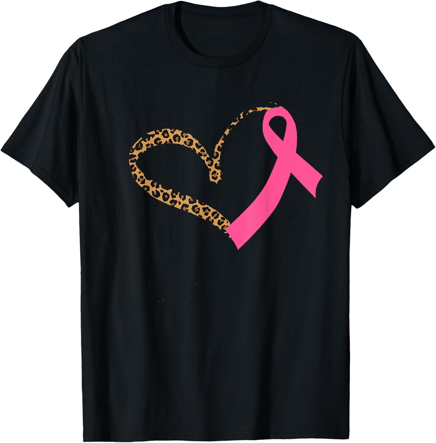 Breast Cancer Awareness Leopard Print Heart Pink Ribbon Mom T-Shirt - T-Shirt | Black