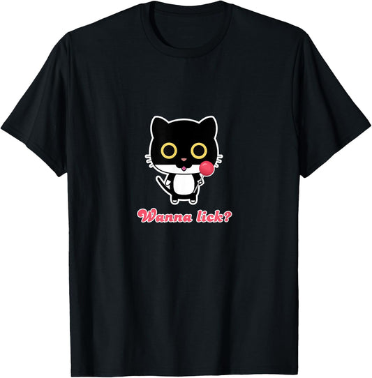 Wanna lick cat kitten funny candy woman girlfriend birthday T-Shirt - T-Shirt | Black