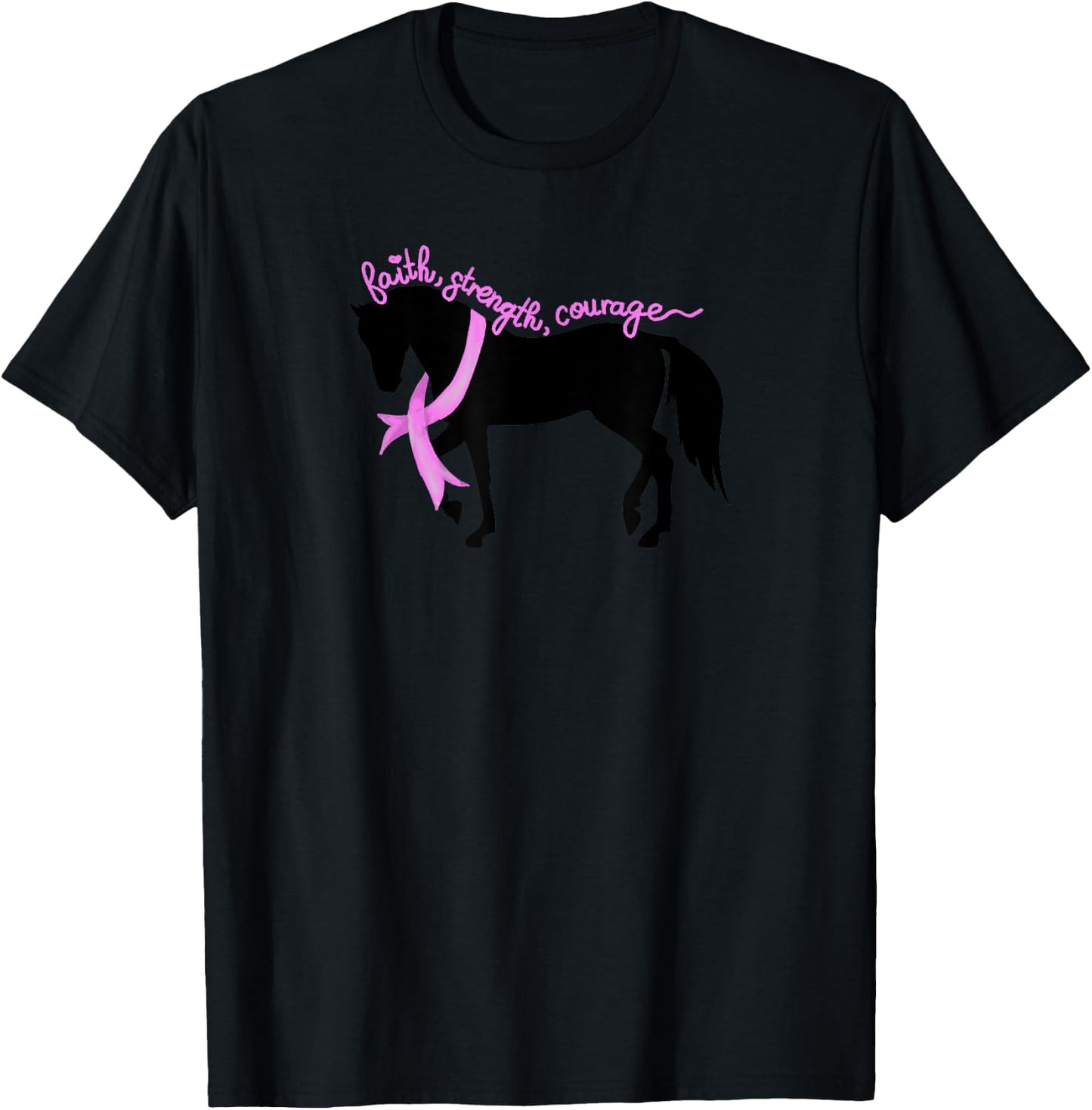 Breast Cancer with Horses and Breast Cancer Awareness T-Shirt - T-Shirt | Black