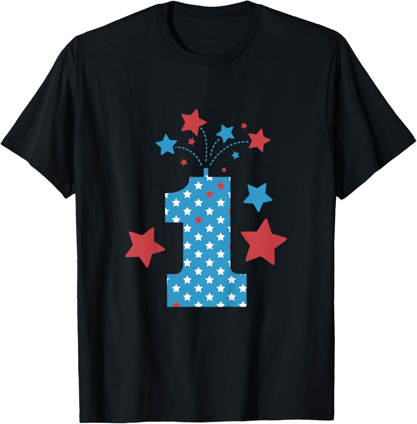 Red, White and One - 1st Birthday Patriotic Firecrackers T-Shirt - T-Shirt | Black