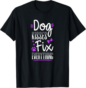 Dog Kisses Fix Everything Funny Dog Lover Gift T-Shirt - T-Shirt | Black