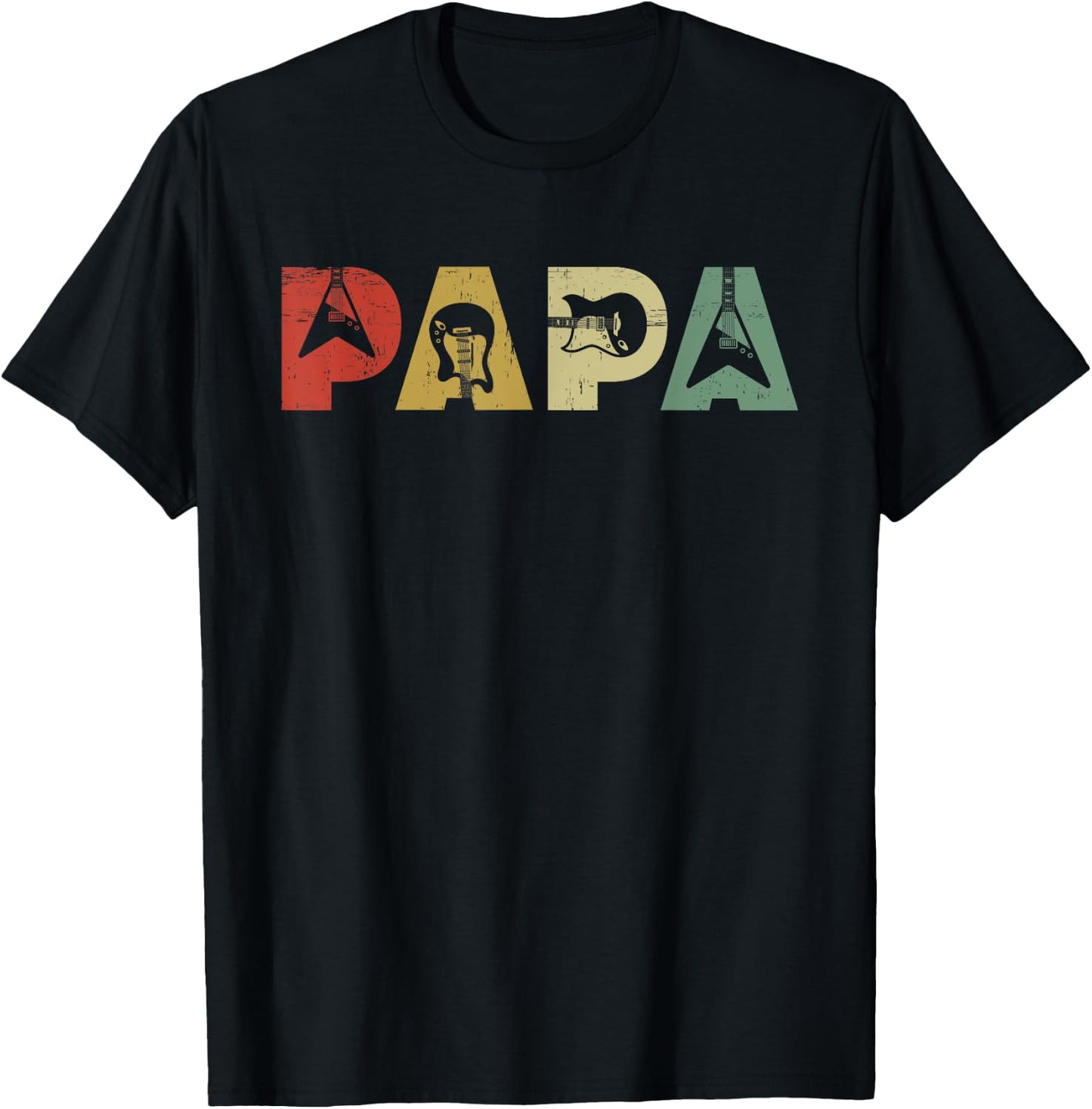 Vintage Guitar Men Music Papa Guitarist Father's Day T-Shirt - T-Shirt | Black