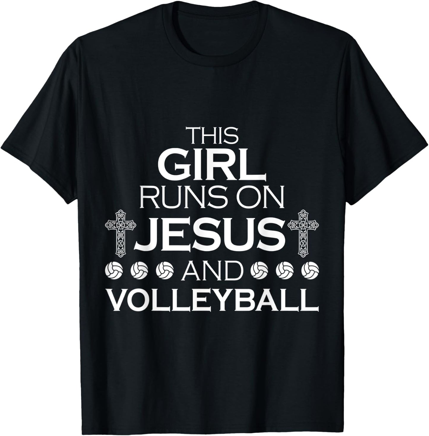 This Girl Runs On Jesus And Volleyball - Girls Volleyball T-Shirt - T-Shirt | Black