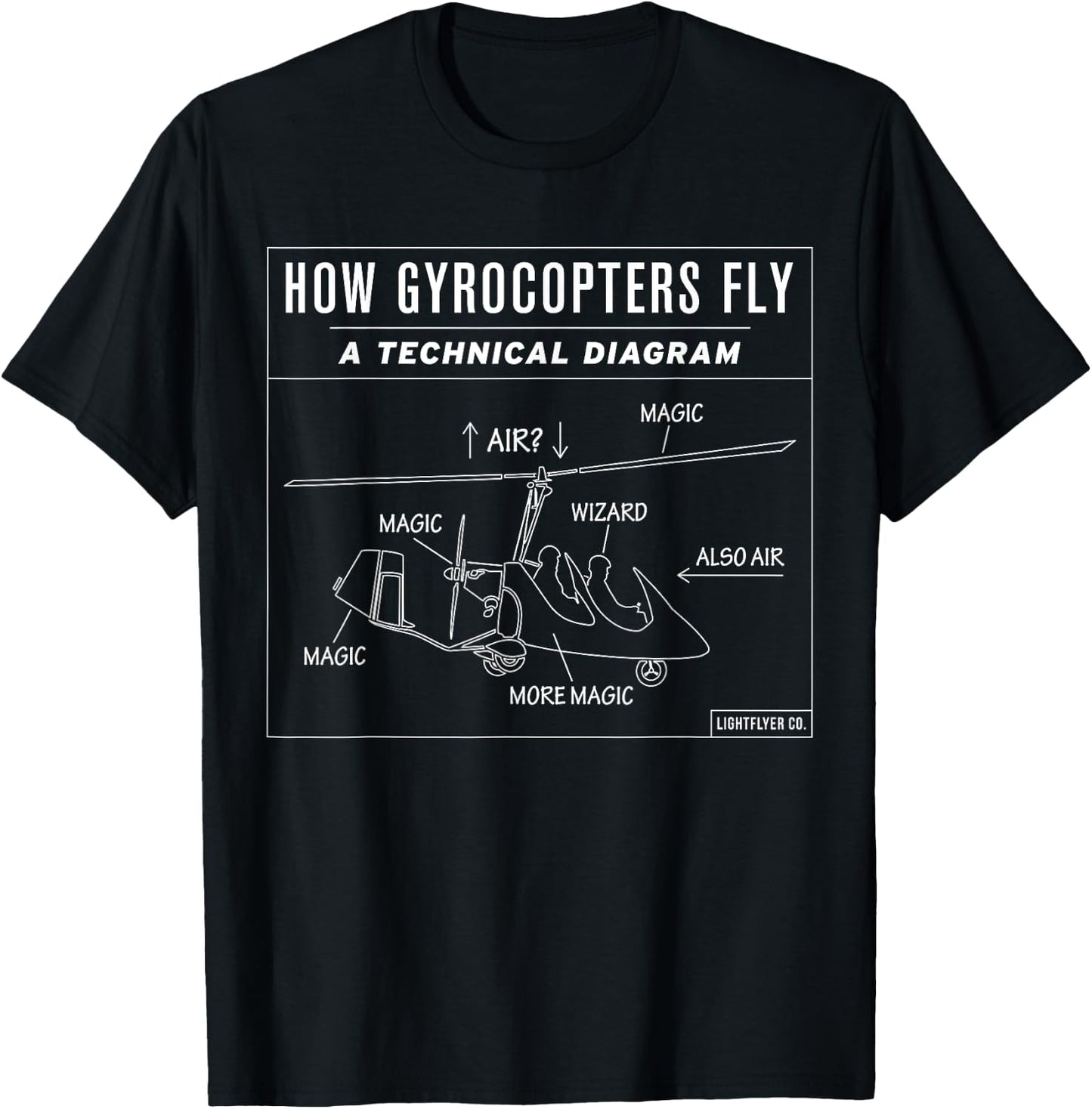 How Gyrocopters Fly - Technical Diagram - Funny Aviation T-Shirt - T-Shirt | Black