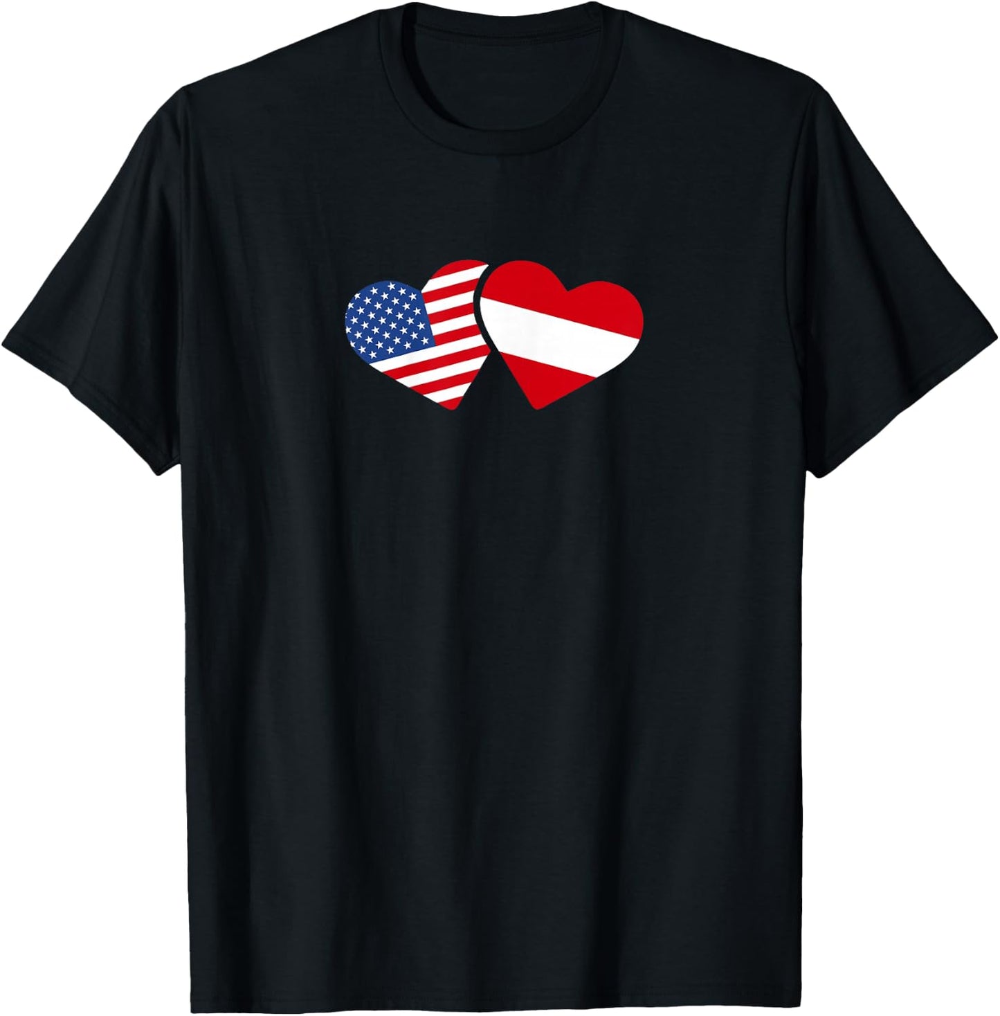 Austria USA Flag T Shirt Heart Austrian Americans Love Cute T-Shirt - T-Shirt | Black