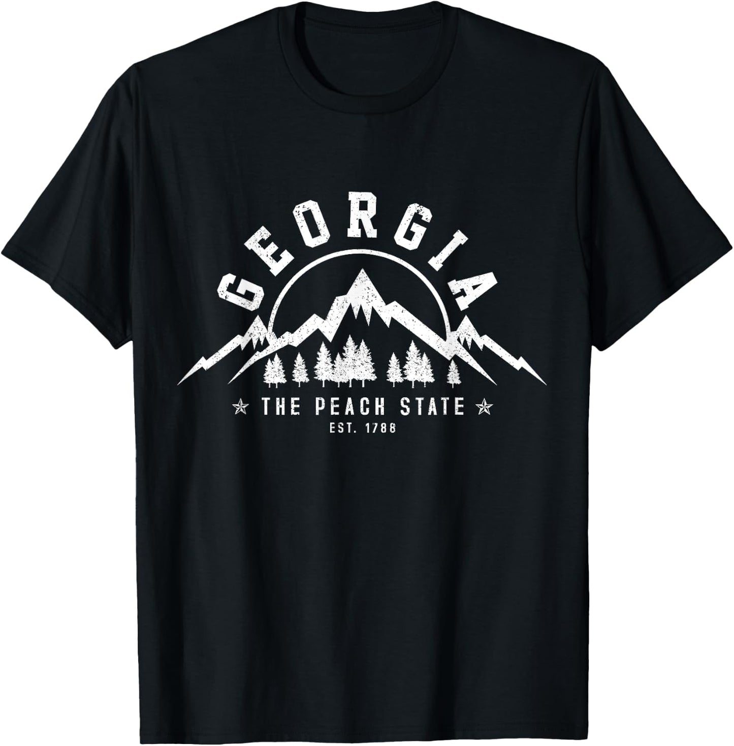 Georgia - The Peach State Est. 1788 Vintage Mountains Gift T-Shirt - T-Shirt | Black