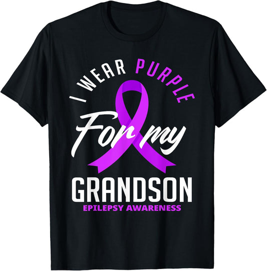I Wear Purple For My Grandson Epilepsy Awareness T-Shirt - T-Shirt | Black