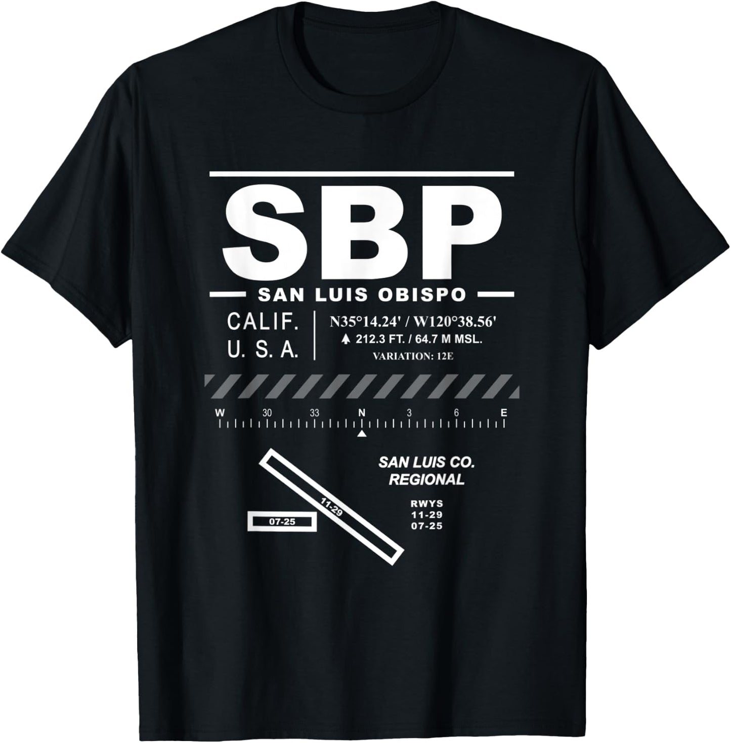 San Luis Obispo County Regional Airport California SBP T-Shirt - T-Shirt | Black