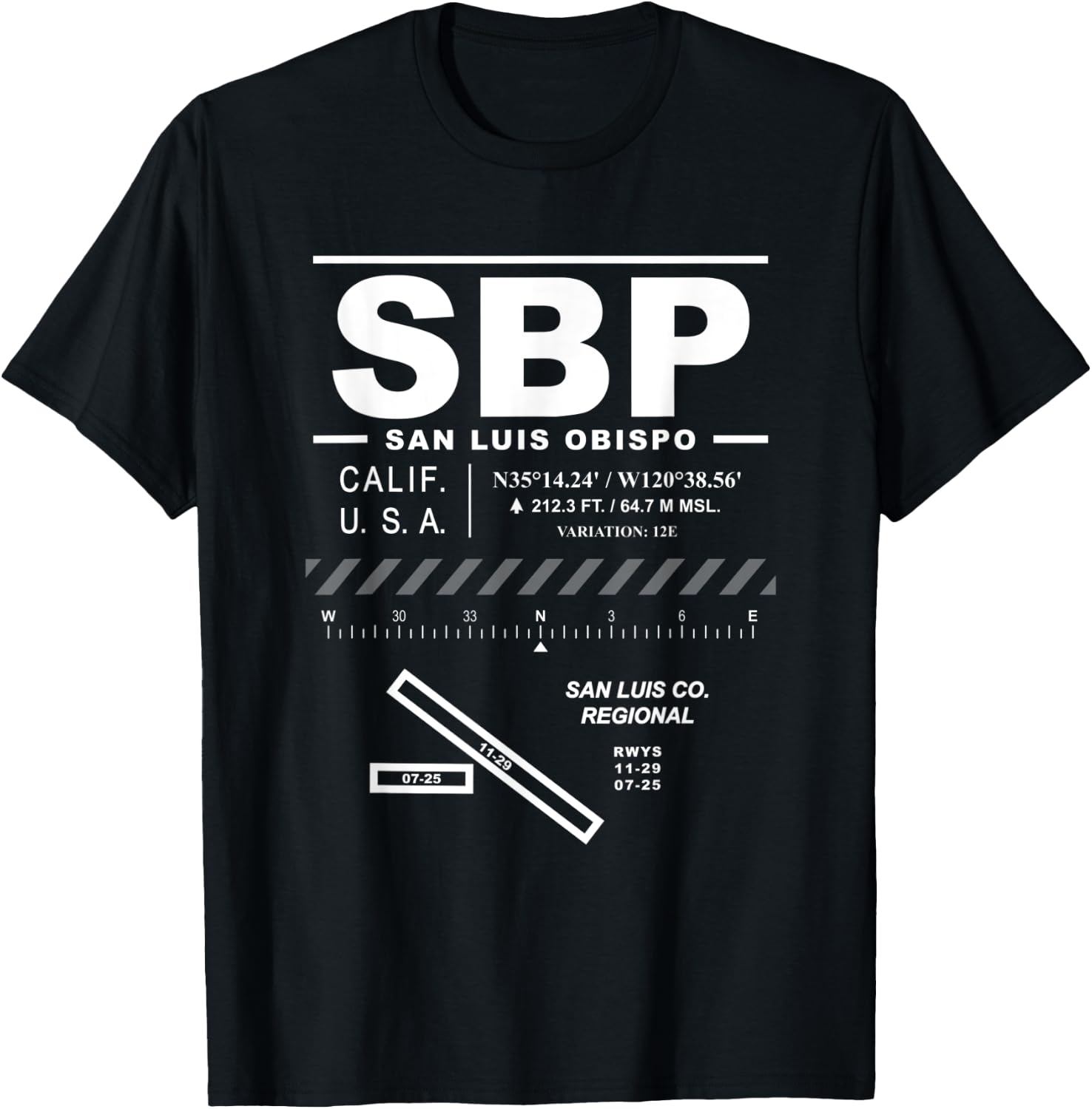 San Luis Obispo County Regional Airport California SBP T-Shirt - T-Shirt | Black