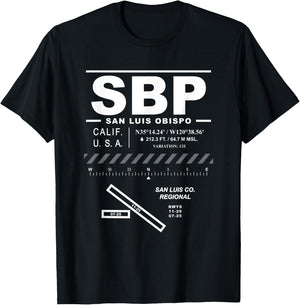 San Luis Obispo County Regional Airport California SBP T-Shirt - T-Shirt | Black