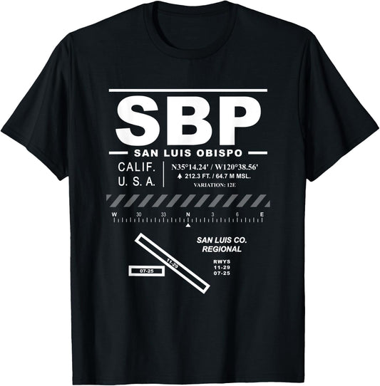 San Luis Obispo County Regional Airport California SBP T-Shirt - T-Shirt | Black