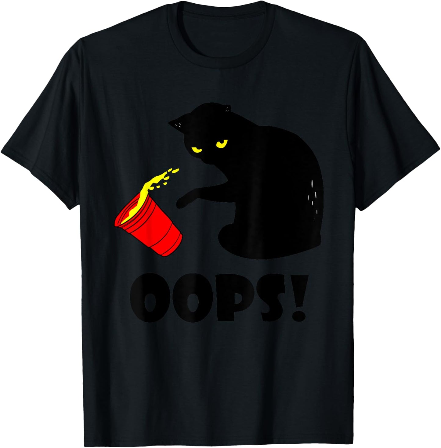 Cat Oops! Funny Black Cat Knocking Over A Glass Men Women Kids T-Shirt - T-Shirt | Black