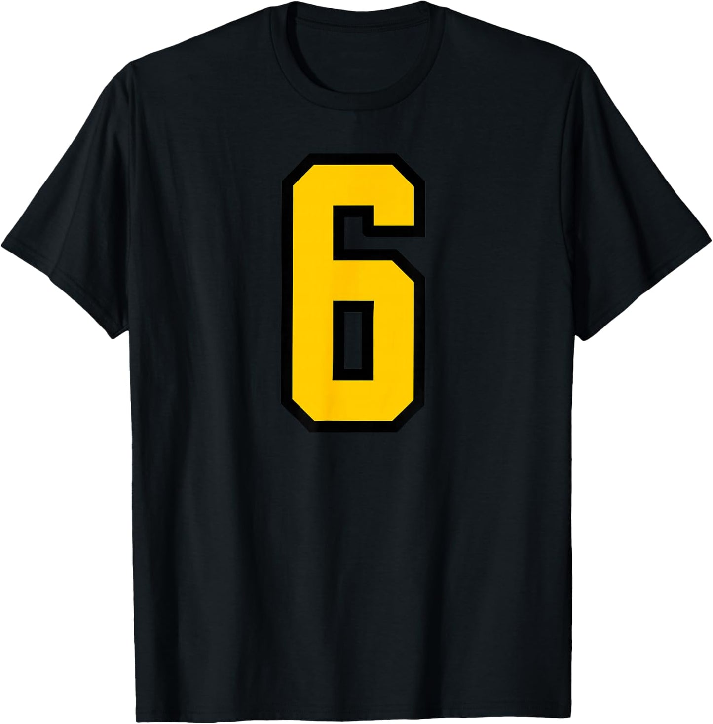 Yellow Black Sports Team Number #6 T-Shirt - T-Shirt | Black