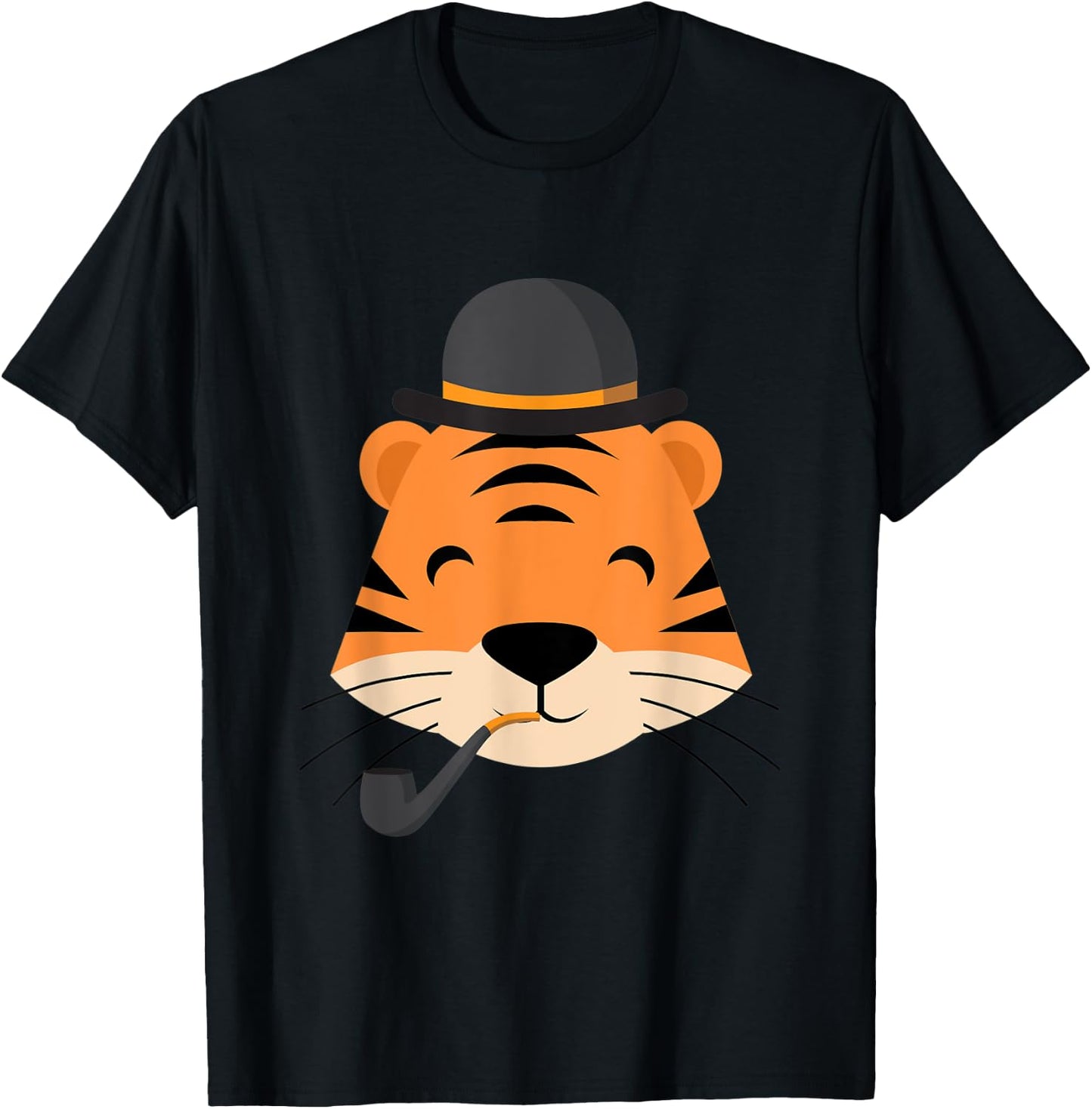 Tiger With Smoking Pipe And Hat Funny Cartoon T-Shirt - T-Shirt | Black