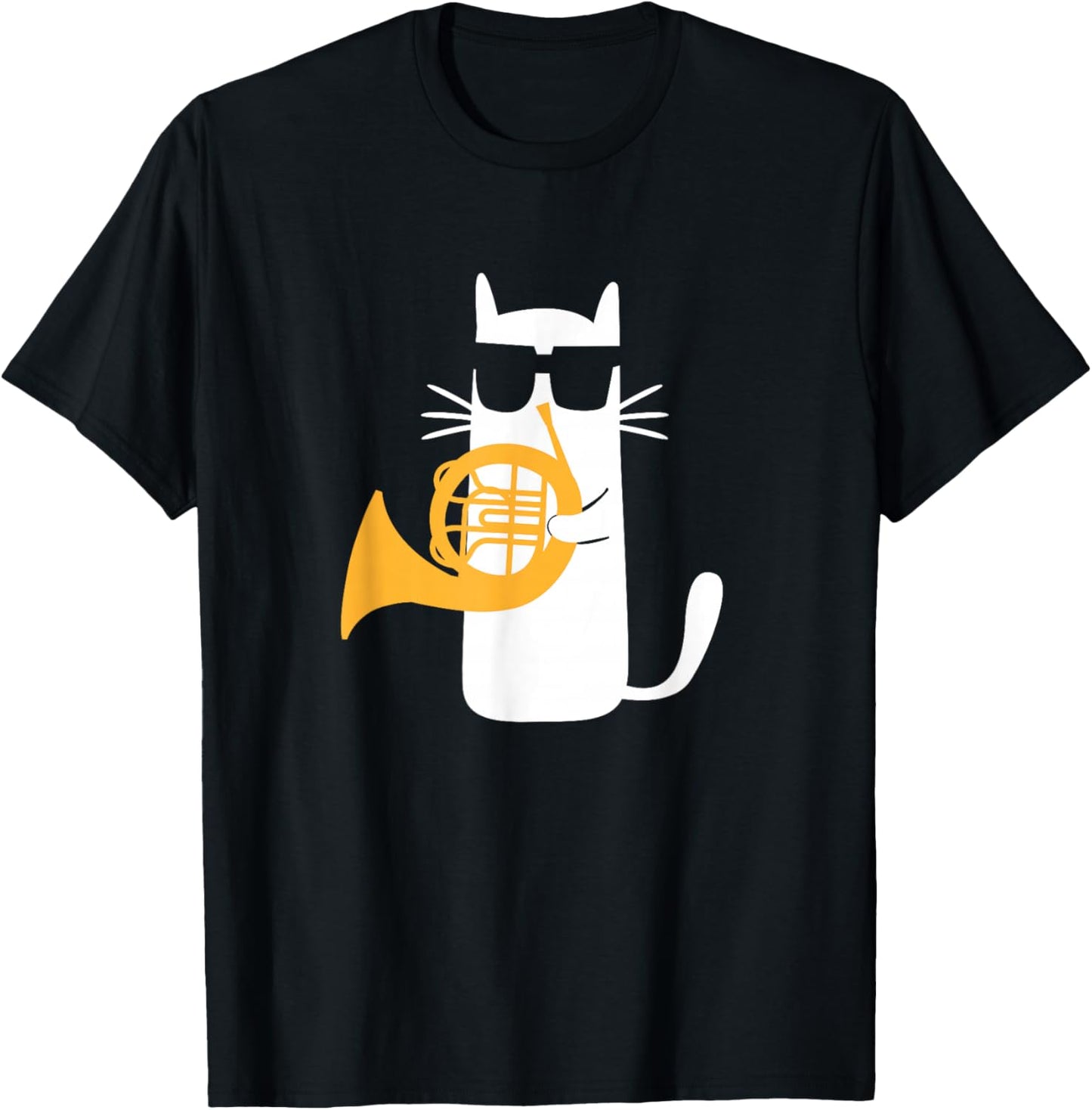 Cat French Horn Funny Cat Lover T-Shirt - T-Shirt | Black