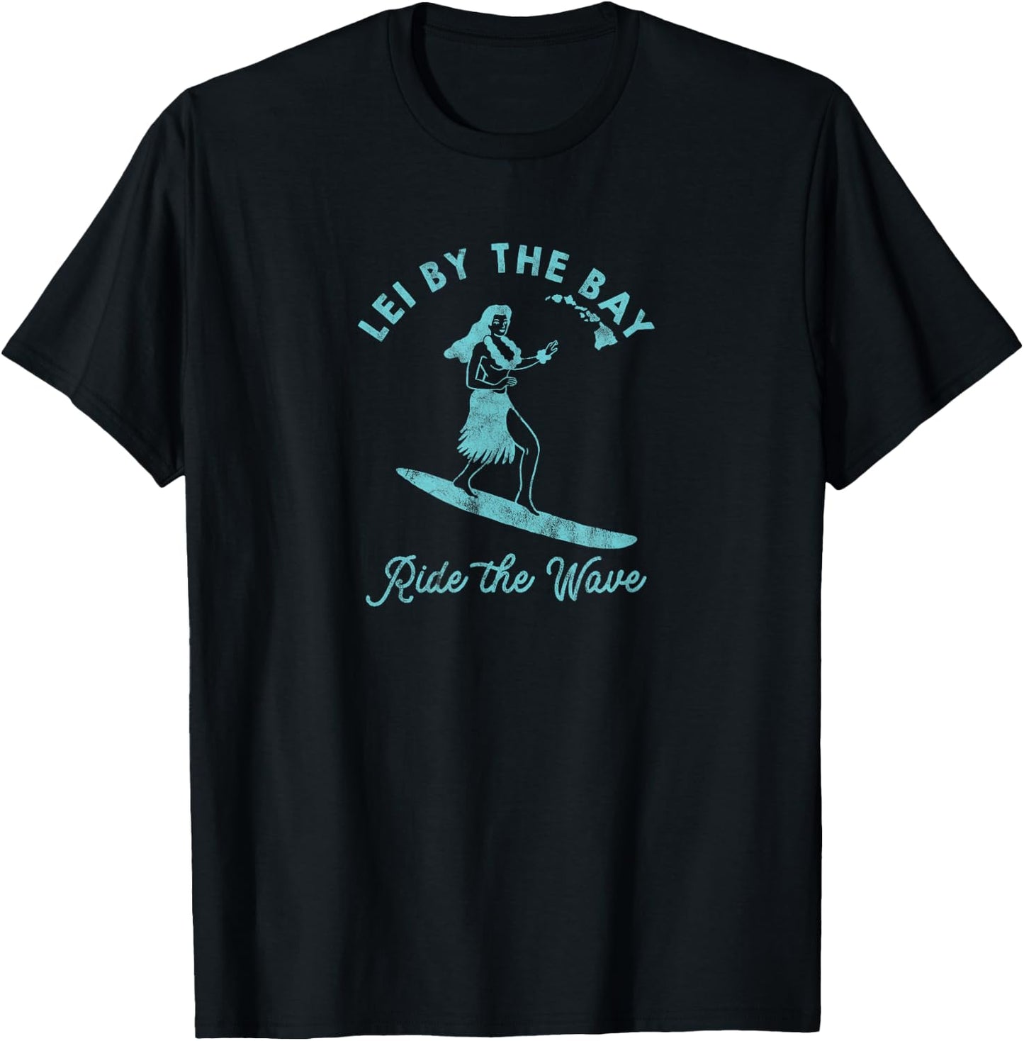 Hawaii Lei by the Bay Hula Surfer Girl Vintage Style T-Shirt - T-Shirt | Black