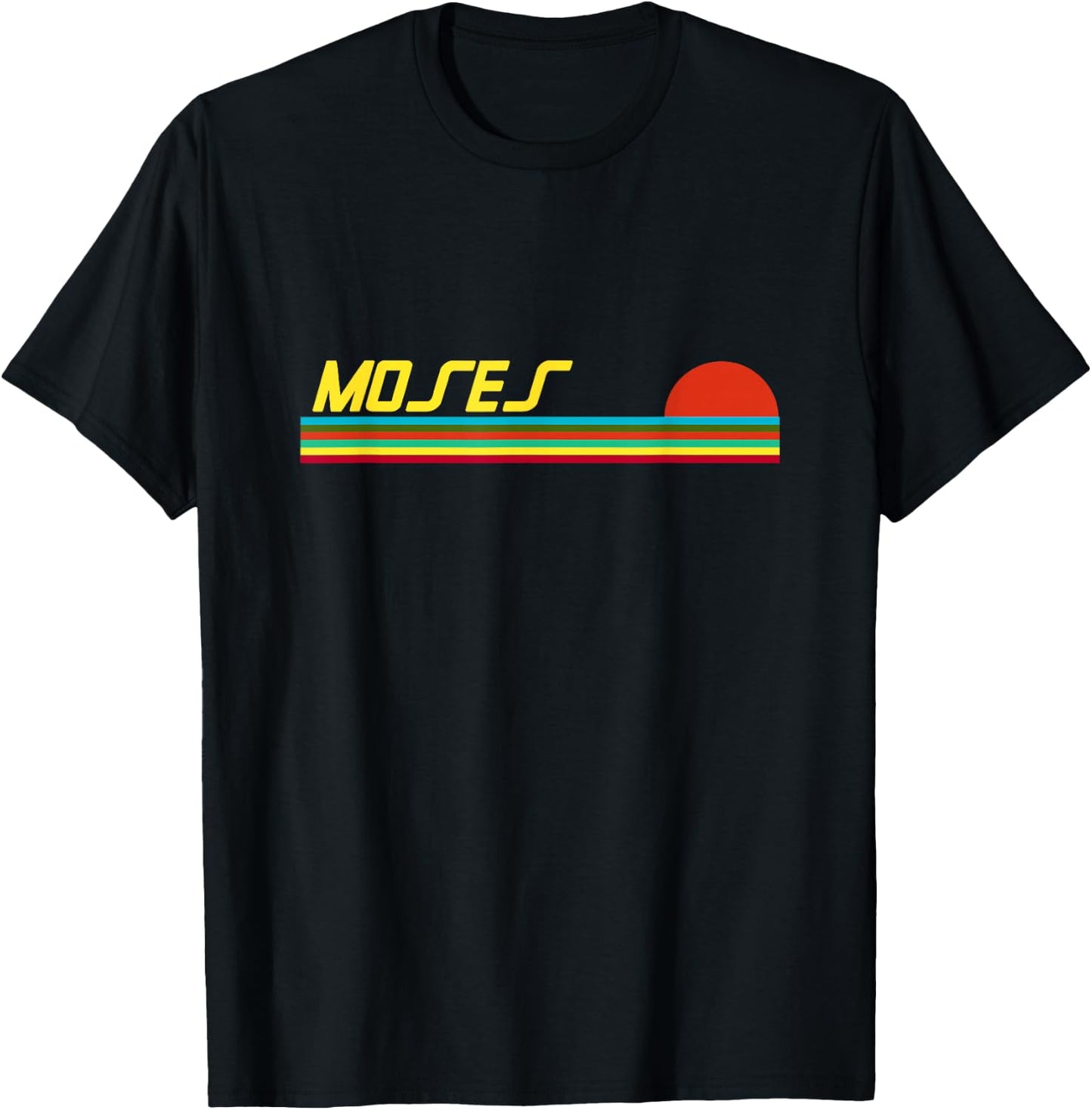 Moses First Name Logo Retro Sunset Surfer Style Moses T-Shirt - T-Shirt | Black