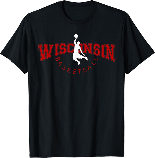 WI Hoops Fan The Badger State Souvenir Wisconsin Basketball T-Shirt - T-Shirt | Black