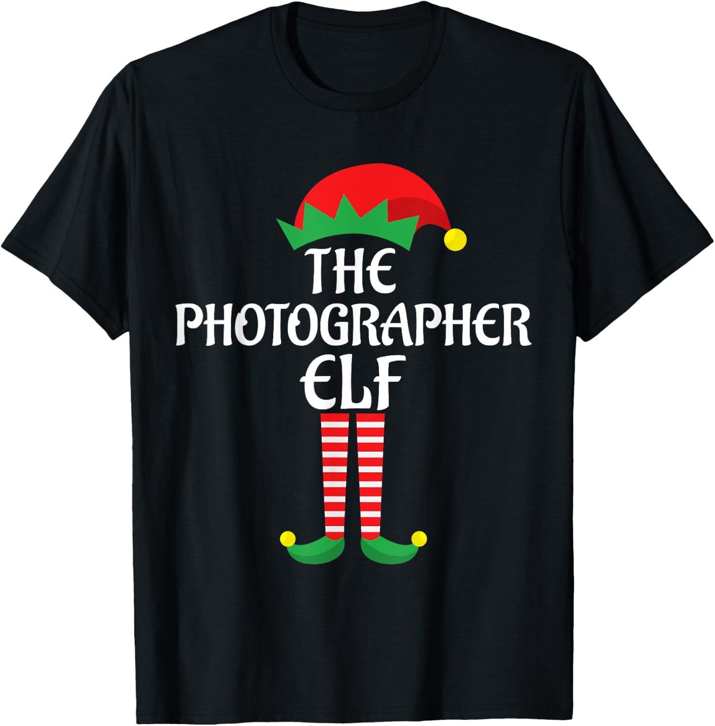 Photographer Elf Christmas Theme Family Group Matching Xmas T-Shirt - T-Shirt | Black