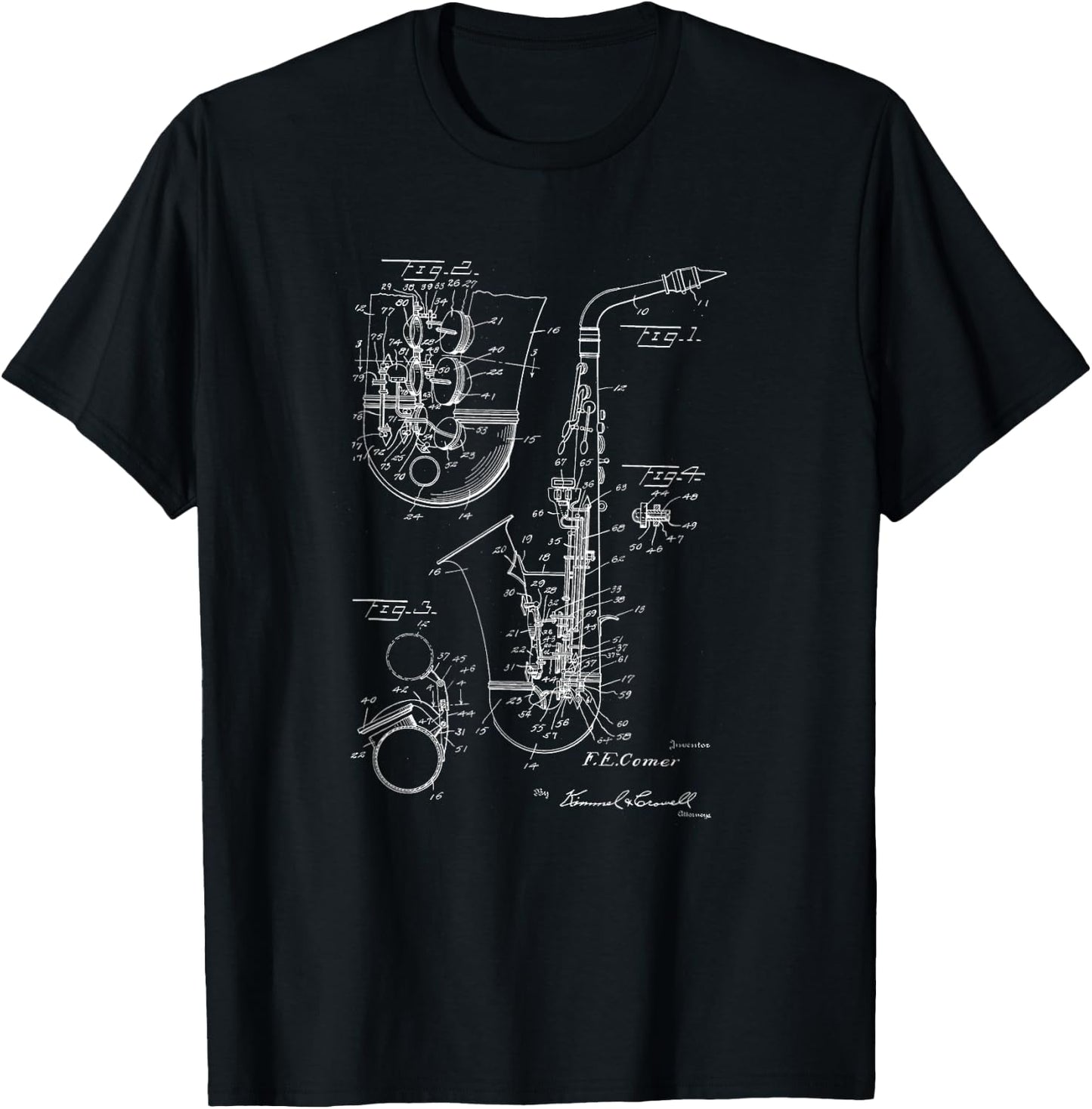 Saxophone Alto Sax Patent Style Cool Saxophonist T-Shirt - T-Shirt | Black