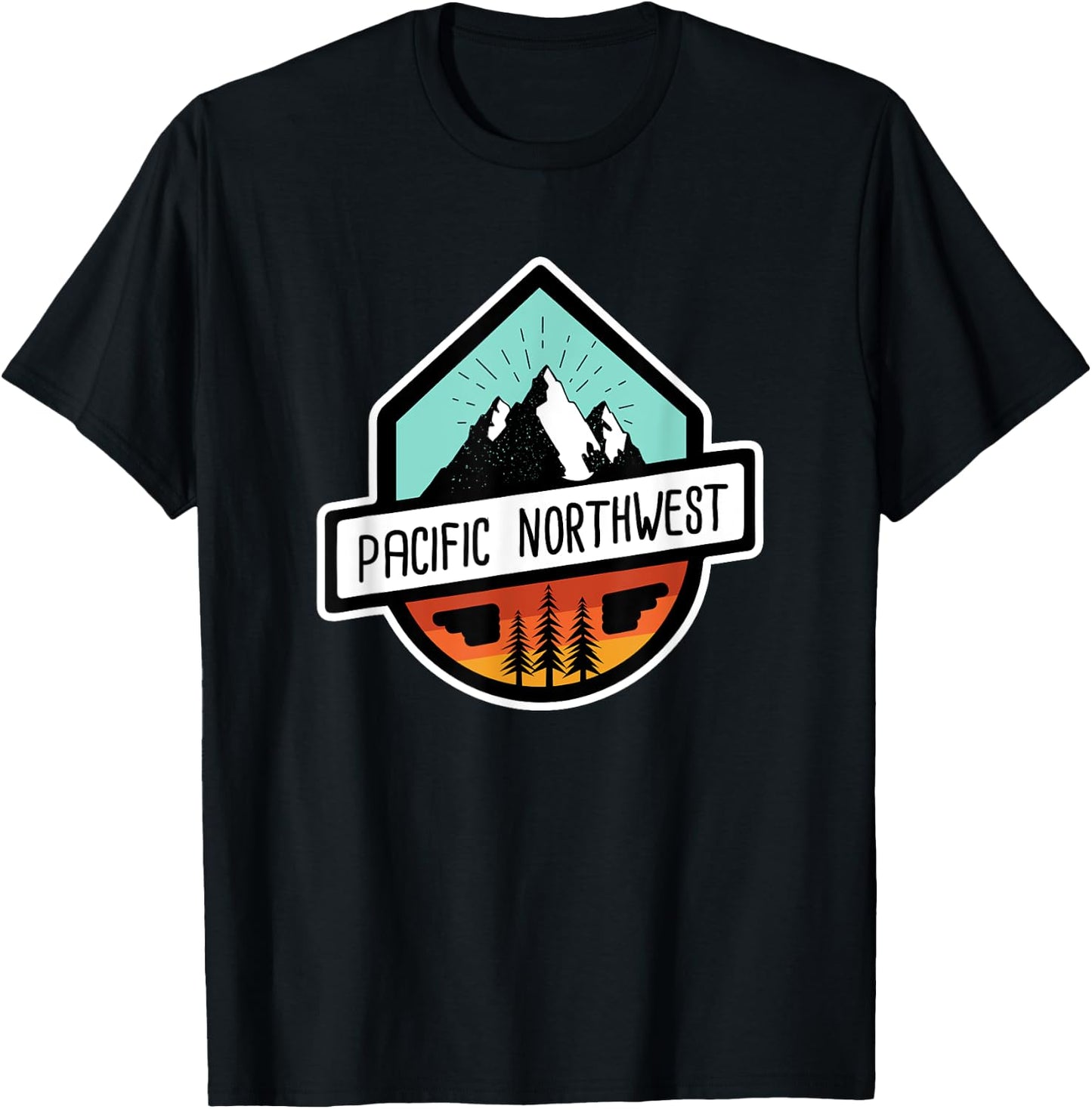 PNW Pacific Northwest Mountain Trees T Shirt T-Shirt - T-Shirt | Black